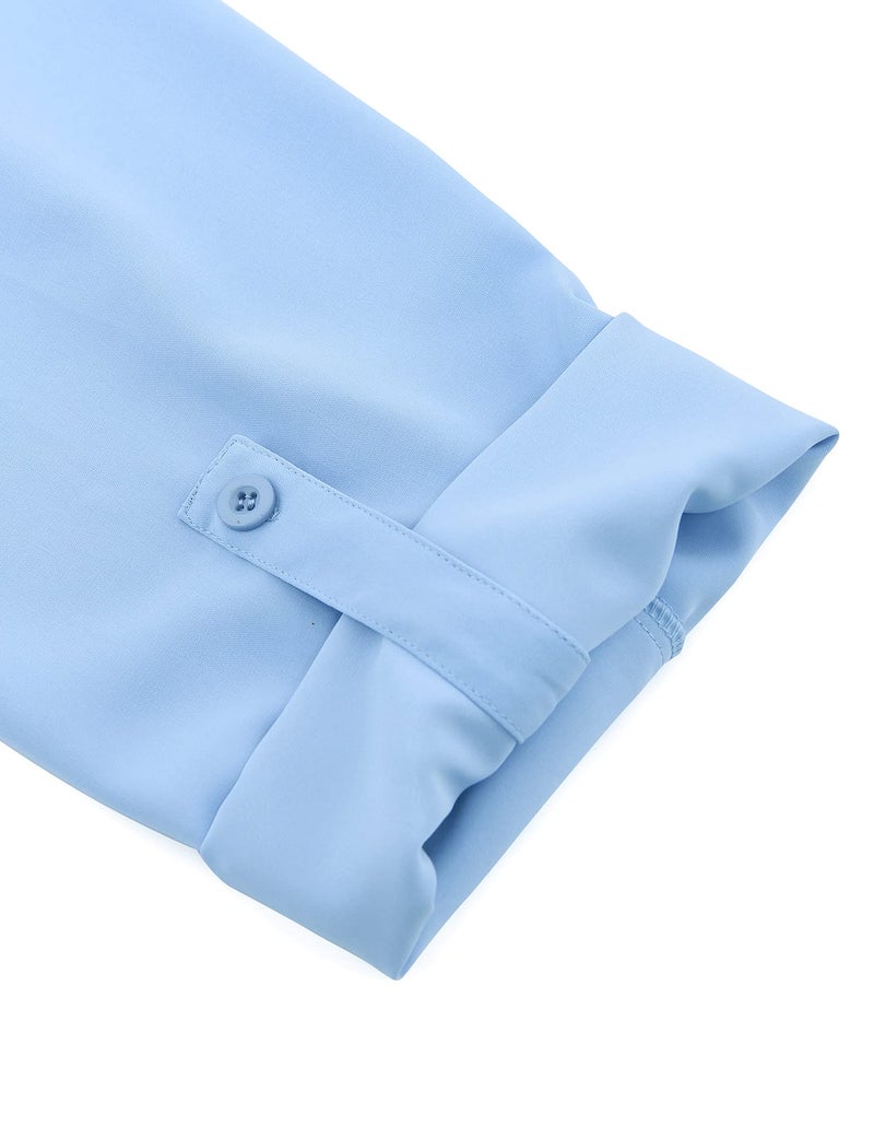 Youtalia Blouses for Women Plus Size, Juniors Tops for Work V Neck Chiffon Blouse Solid Color Pleated Casual Tunic Shirts for Leggings Light Blue XX-Large - Image 5